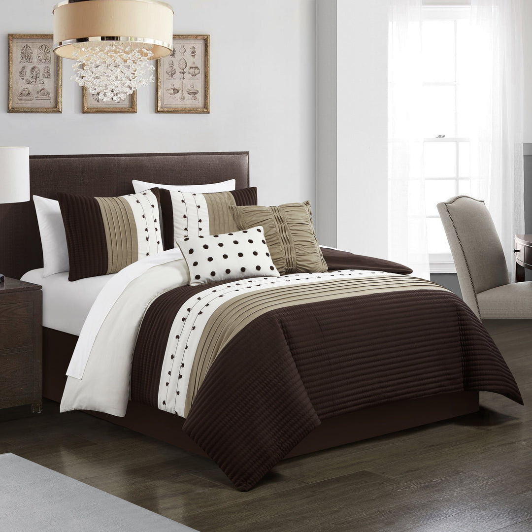 Lainy 5 Piece Comforter Set Color Block Pleated Ribbed Embroidered Bedding Image 6