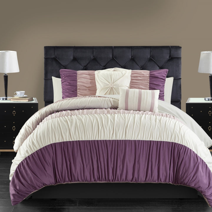 Faye 9 or 7 Piece Comforter Ruched Color Block Bed In A Bag Image 9