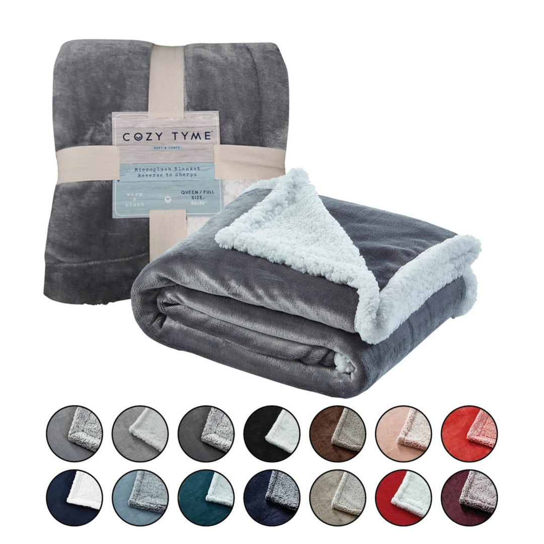 Saleem Flannel Reversible Solid Sherpa Throw Blanket Super Soft Image 9