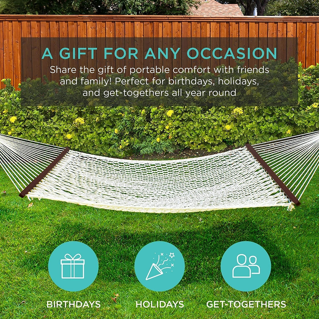 Best Choice Products 2-Person Woven Cotton Rope Double Hammock for Backyard w/Spreader Bars, Carrying Case Image 1