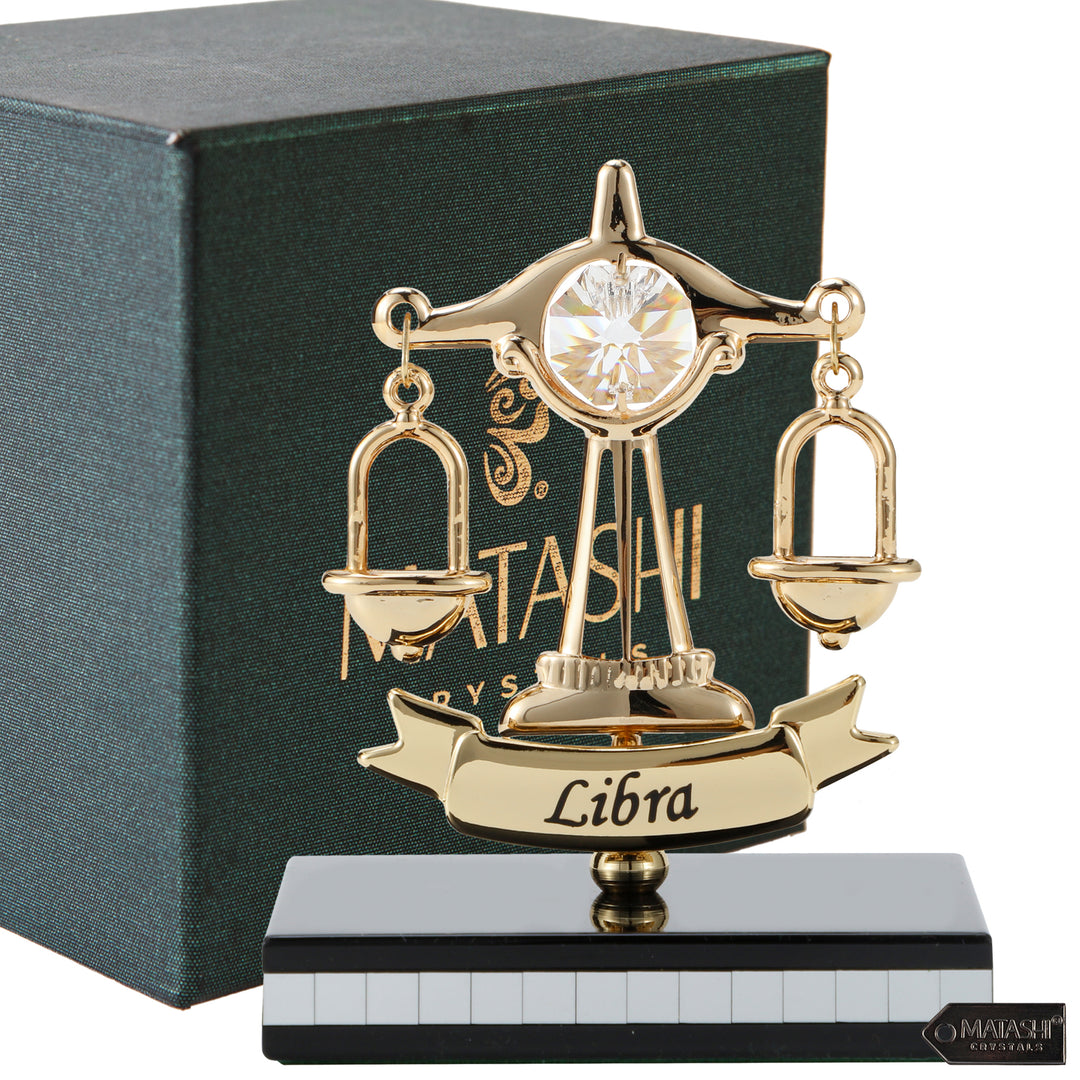 Matashi 24K Gold Plated Zodiac Astrological Sign Libra Figurine Statuette on Stand Studded with Matashi Crystals Image 2