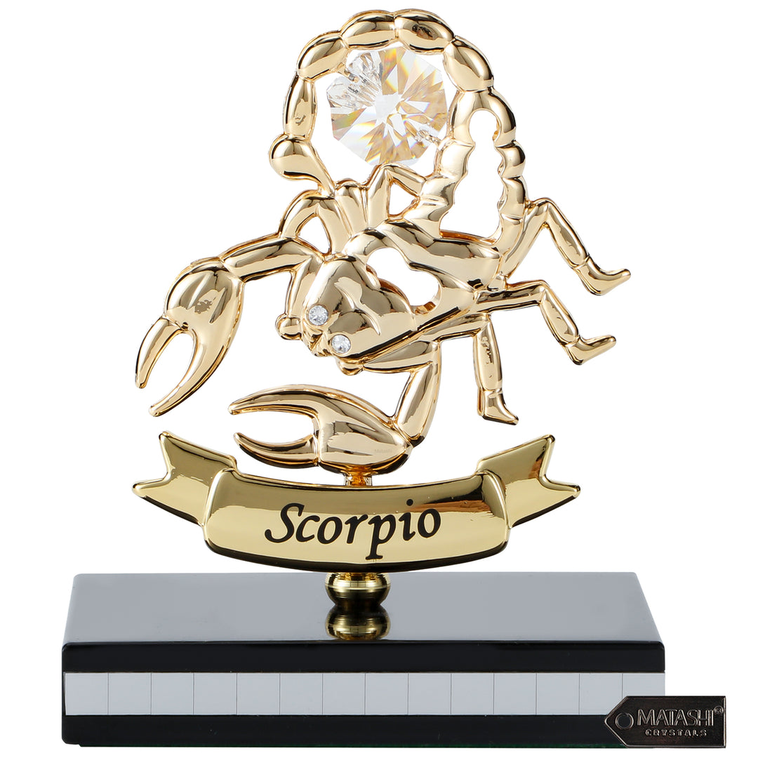 Matashi 24K Gold Plated Zodiac Astrological Sign Scorpio Figurine Statuette on Stand Studded with Matashi Crystals Image 1