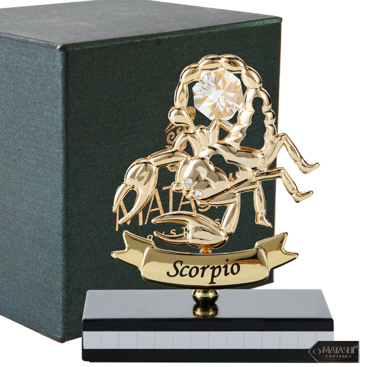 Matashi 24K Gold Plated Zodiac Astrological Sign Scorpio Figurine Statuette on Stand Studded with Matashi Crystals Image 2