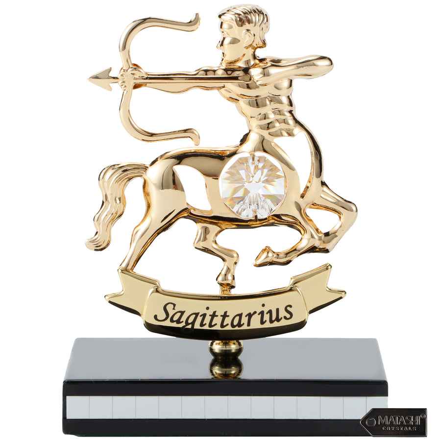 Matashi 24K Gold Plated Zodiac Astrological Sign Sagittarius Figurine Statuette on Stand Studded with Matashi Crystals Image 1