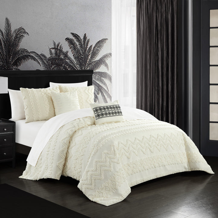 Jenson 5 Piece Comforter Set Jacquard Chevron Geometric Pattern Design Bedding Image 3