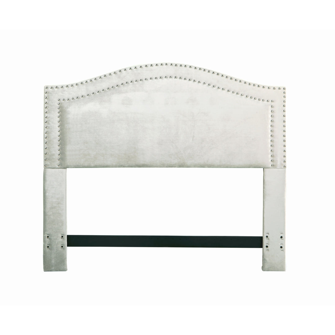 Godiva Headboard Velvet Upholstered Double Row Silver Nailhead Trim Image 9
