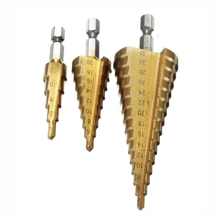 3pc Hss Taper Metric 4 - 12 , 20 32mm 1 Step Drill Bit Set Cone Hole Cutter Coated Metal Hex Core Bits Image 6