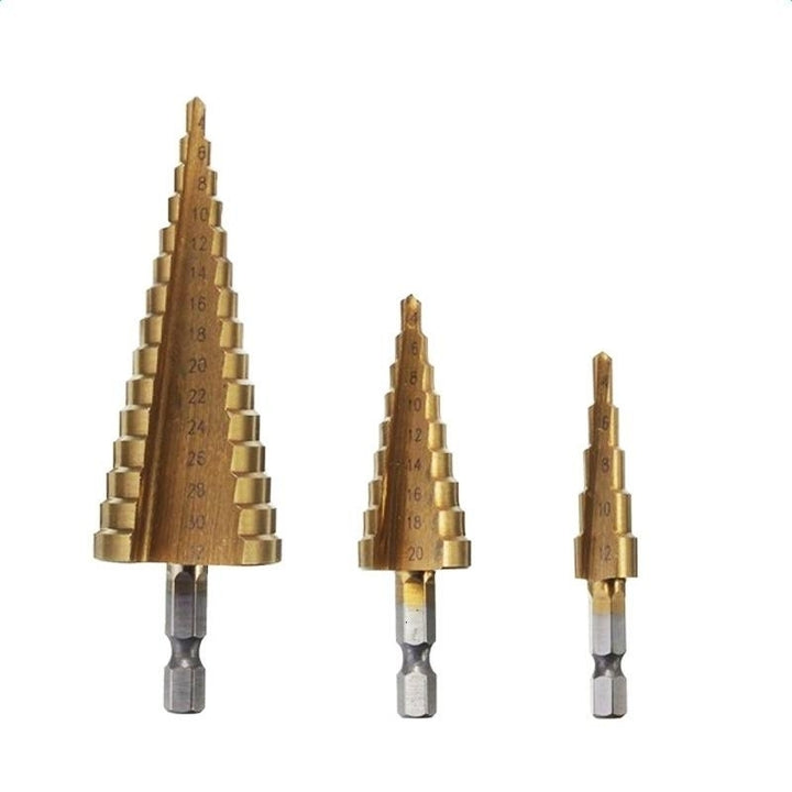 3pc Hss Taper Metric 4 - 12 , 20 32mm 1 Step Drill Bit Set Cone Hole Cutter Coated Metal Hex Core Bits Image 8