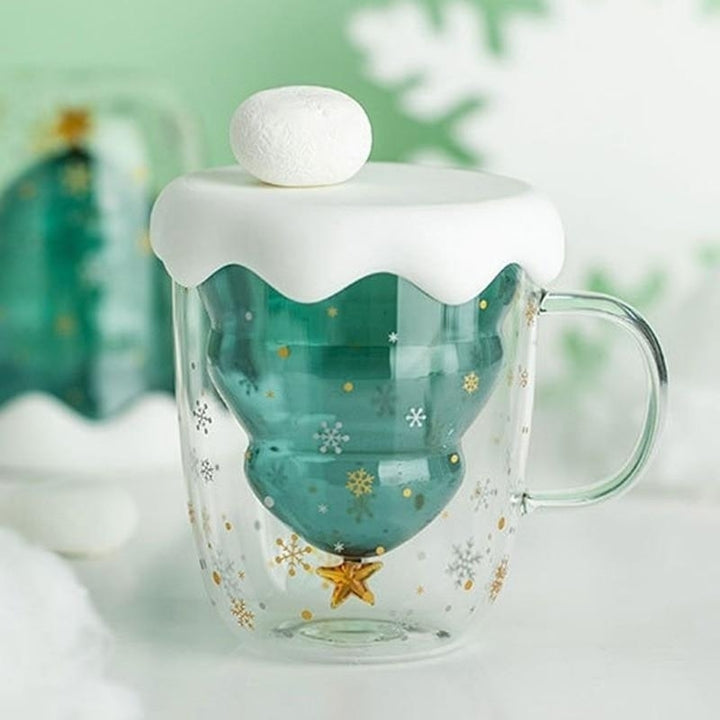 Creative 3D Transparent Double Anti-Scalding Glass Christmas Tree Star Coffee Milk Juice Cup Image 2