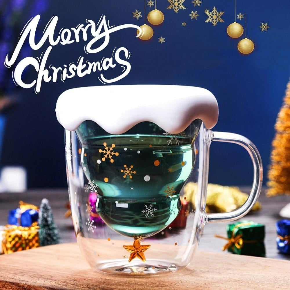 Creative 3D Transparent Double Anti-Scalding Glass Christmas Tree Star Coffee Milk Juice Cup Image 4