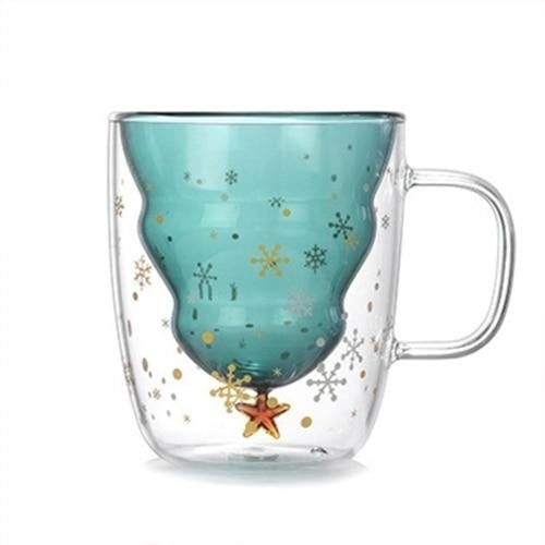 Creative 3D Transparent Double Anti-Scalding Glass Christmas Tree Star Coffee Milk Juice Cup Image 1