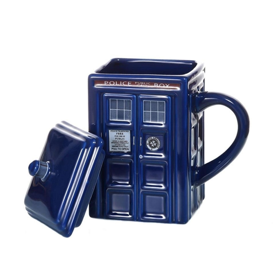 Doctor Who Tardis Police Box Ceramic Mug Cup With Lid Cover For Tea Coffee Funny Creative Presents Kids Men Image 1