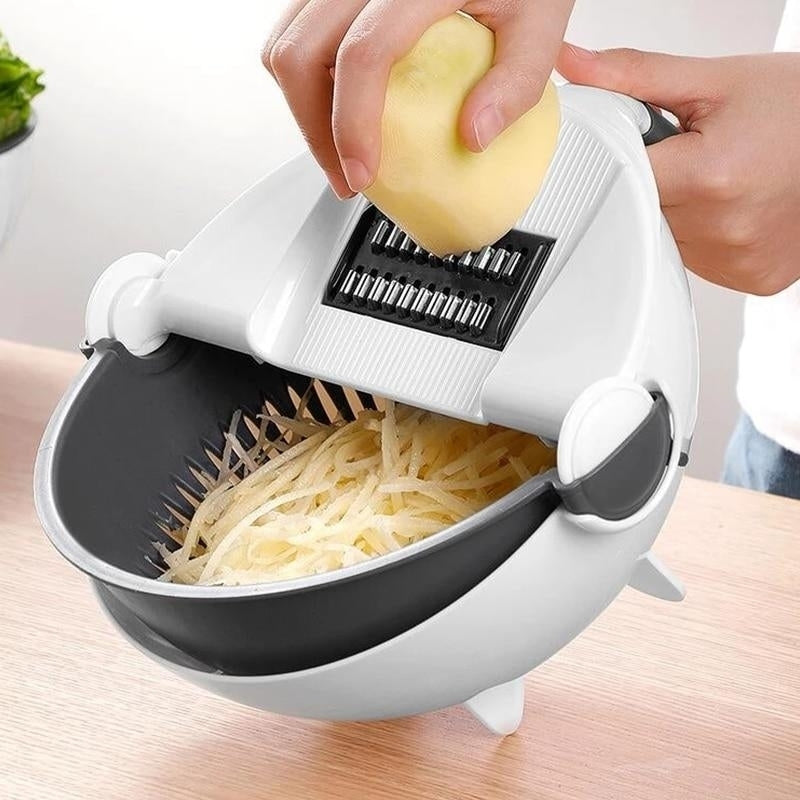 Magic Multi-functional Rotate Vegetable Cutter With Drain Basket Kitchen Veggie Fruit Shredder Grater Slicer Image 3