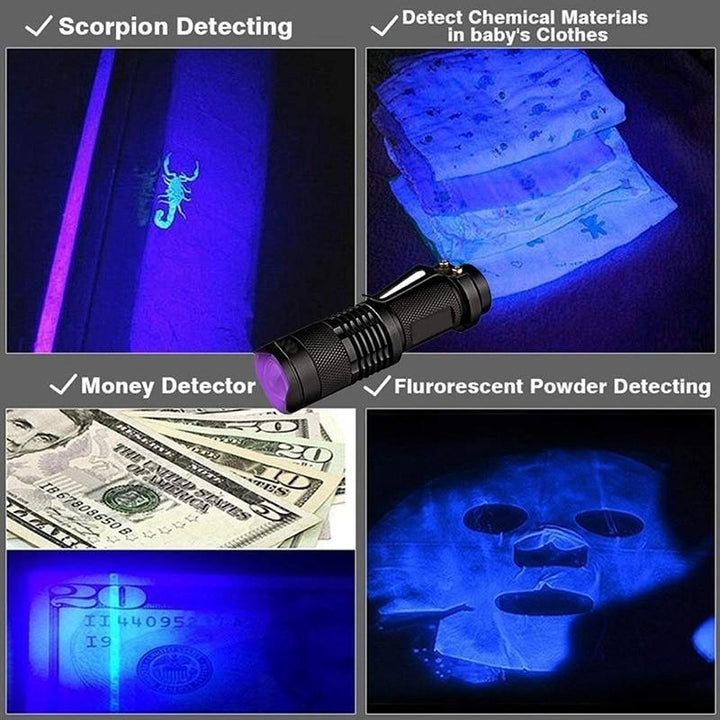 Mini Zoomable 3 Modes Scorpion 395nm UV LED Flashlight Ultraviolet Torch Image 6