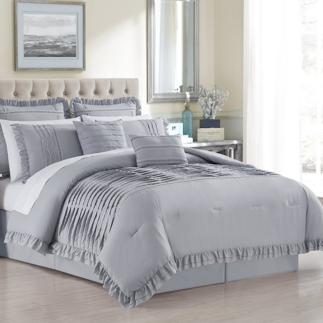 Yvonna 8 Piece Comforter Set Ruffled Pleated Flange Border Design Bedding Image 6