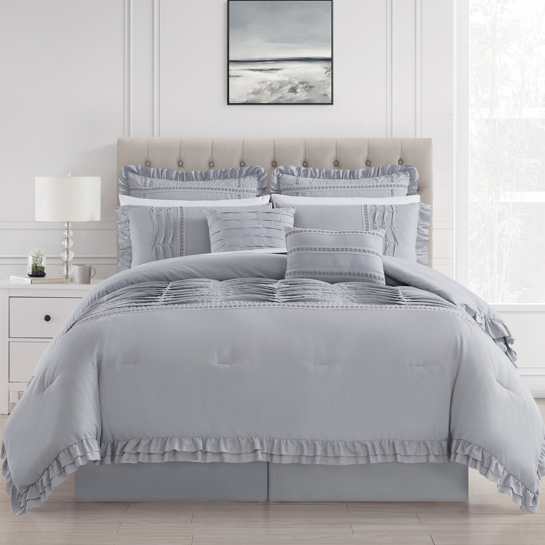 Yvonna 8 Piece Comforter Set Ruffled Pleated Flange Border Design Bedding Image 2