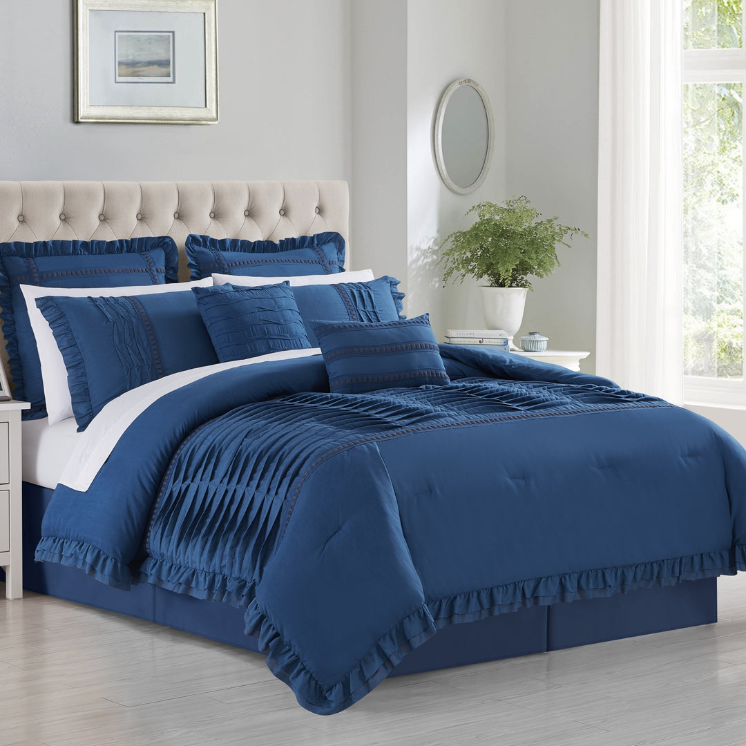 Yvonna 8 Piece Comforter Set Ruffled Pleated Flange Border Design Bedding Image 1