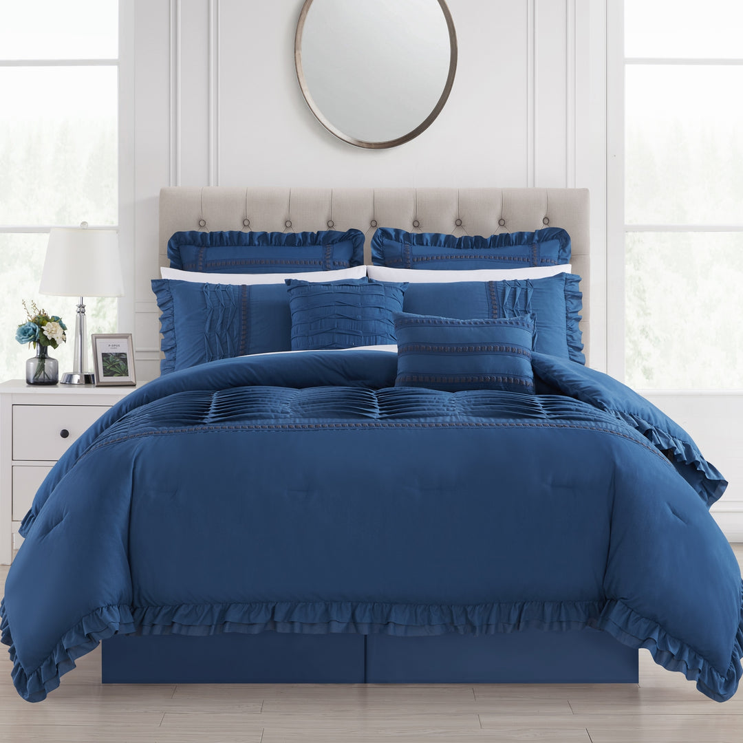 Yvonna 8 Piece Comforter Set Ruffled Pleated Flange Border Design Bedding Image 4