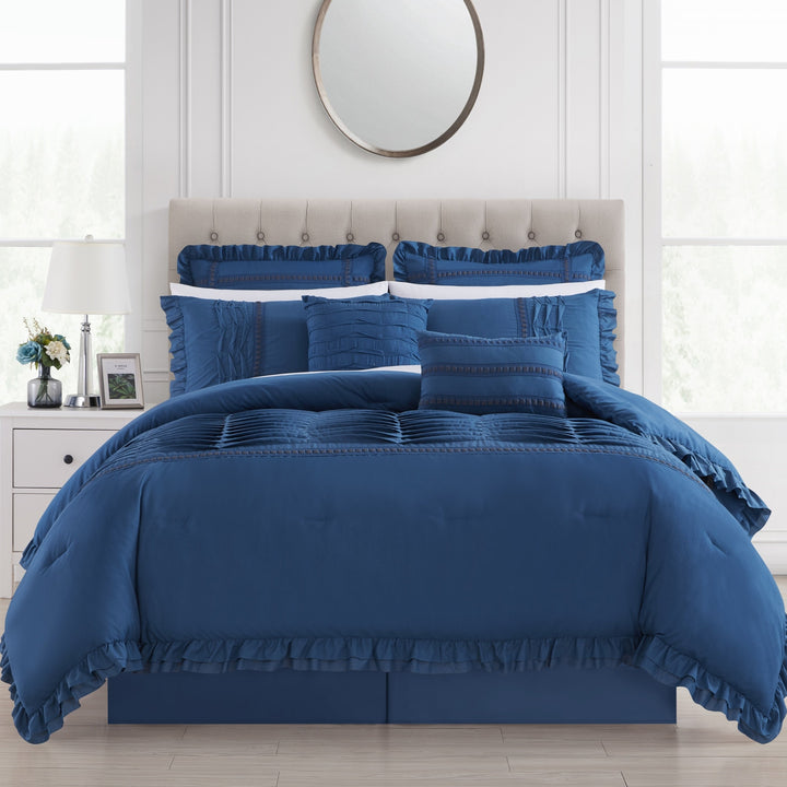 Yvonna 8 Piece Comforter Set Ruffled Pleated Flange Border Design Bedding Image 1