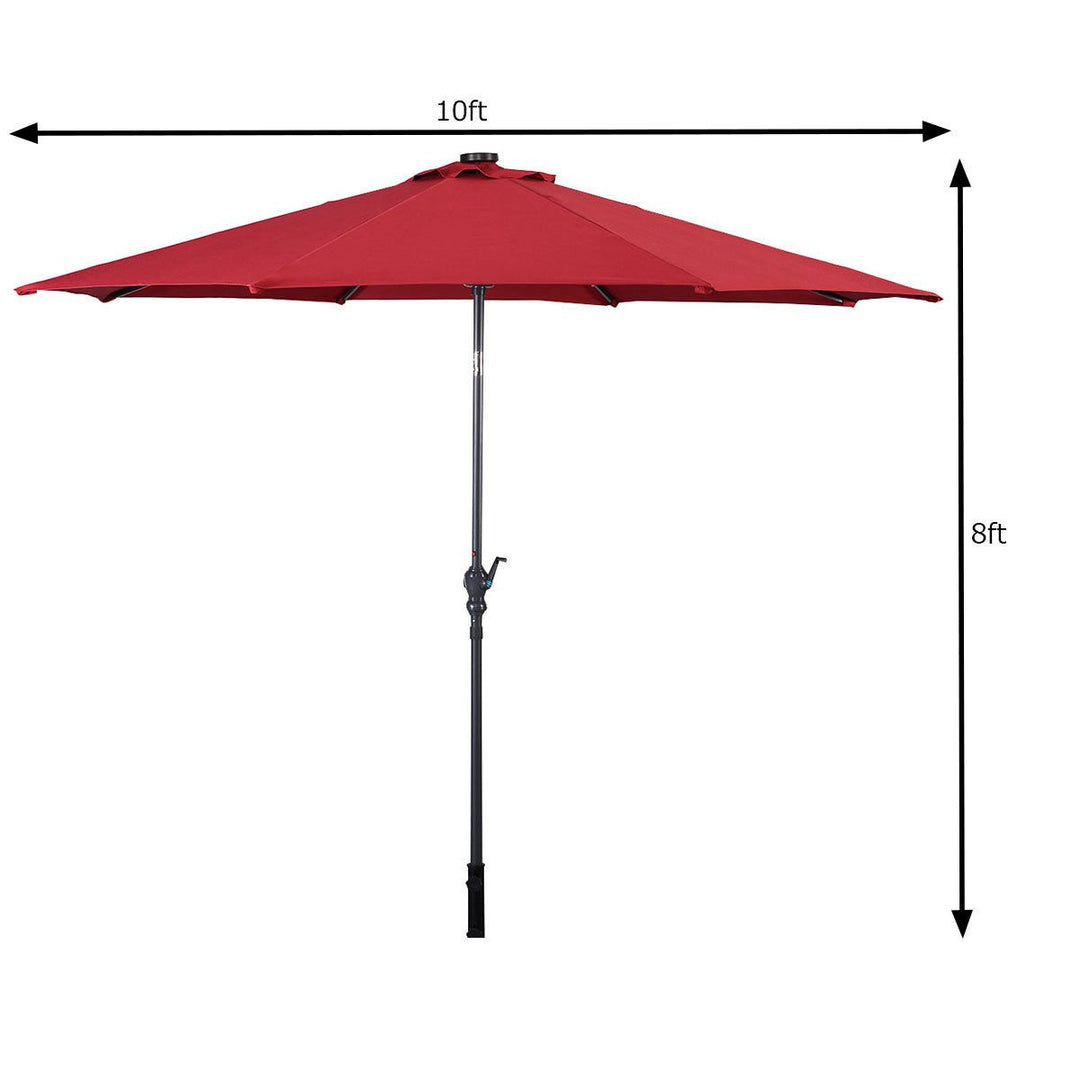 10ft Patio Solar Umbrella LED Patio Market Steel Tilt W/ Crank (Burgundy) Image 6