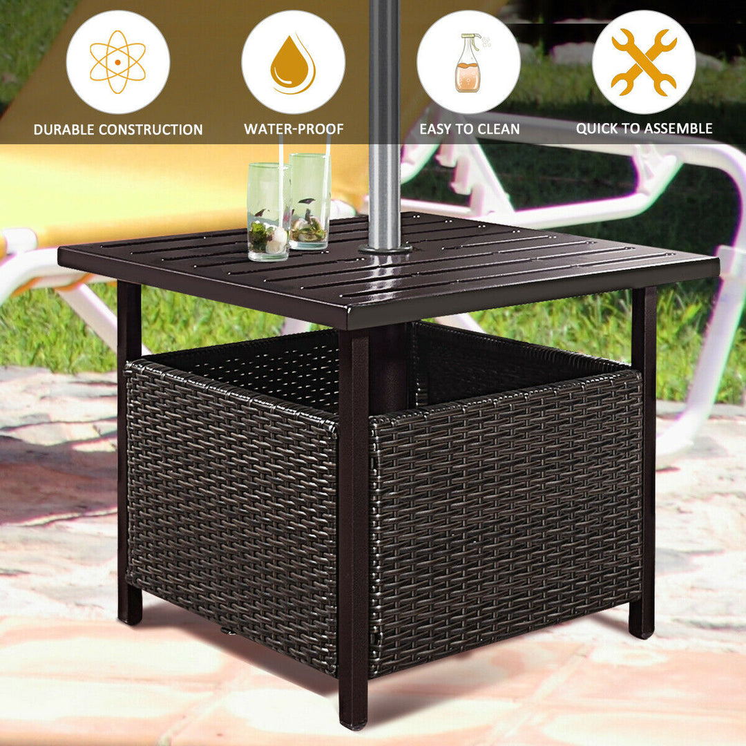 Brown Rattan Wicker Steel Side Table Outdoor Furniture Deck Garden Patio Pool Image 5