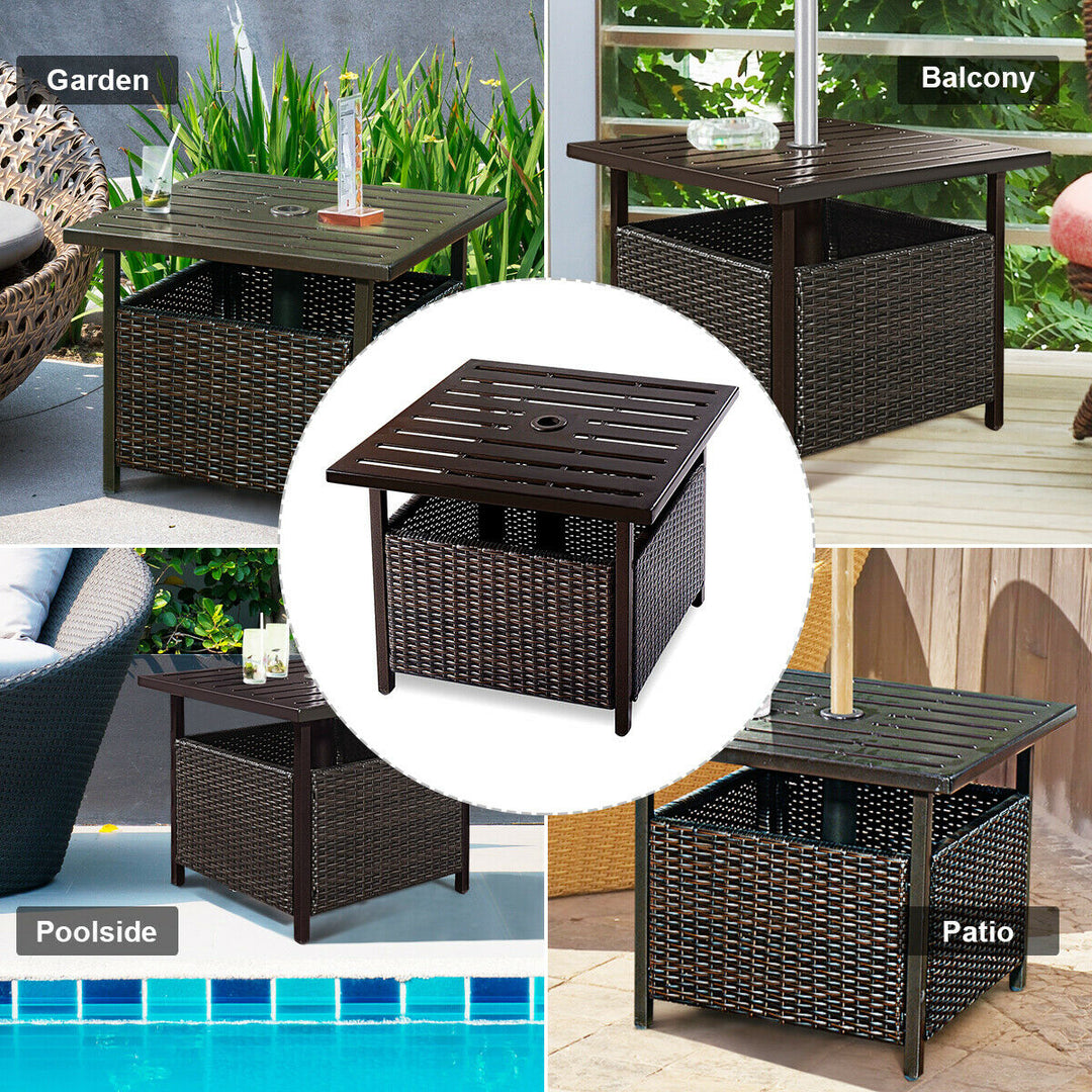 Brown Rattan Wicker Steel Side Table Outdoor Furniture Deck Garden Patio Pool Image 6