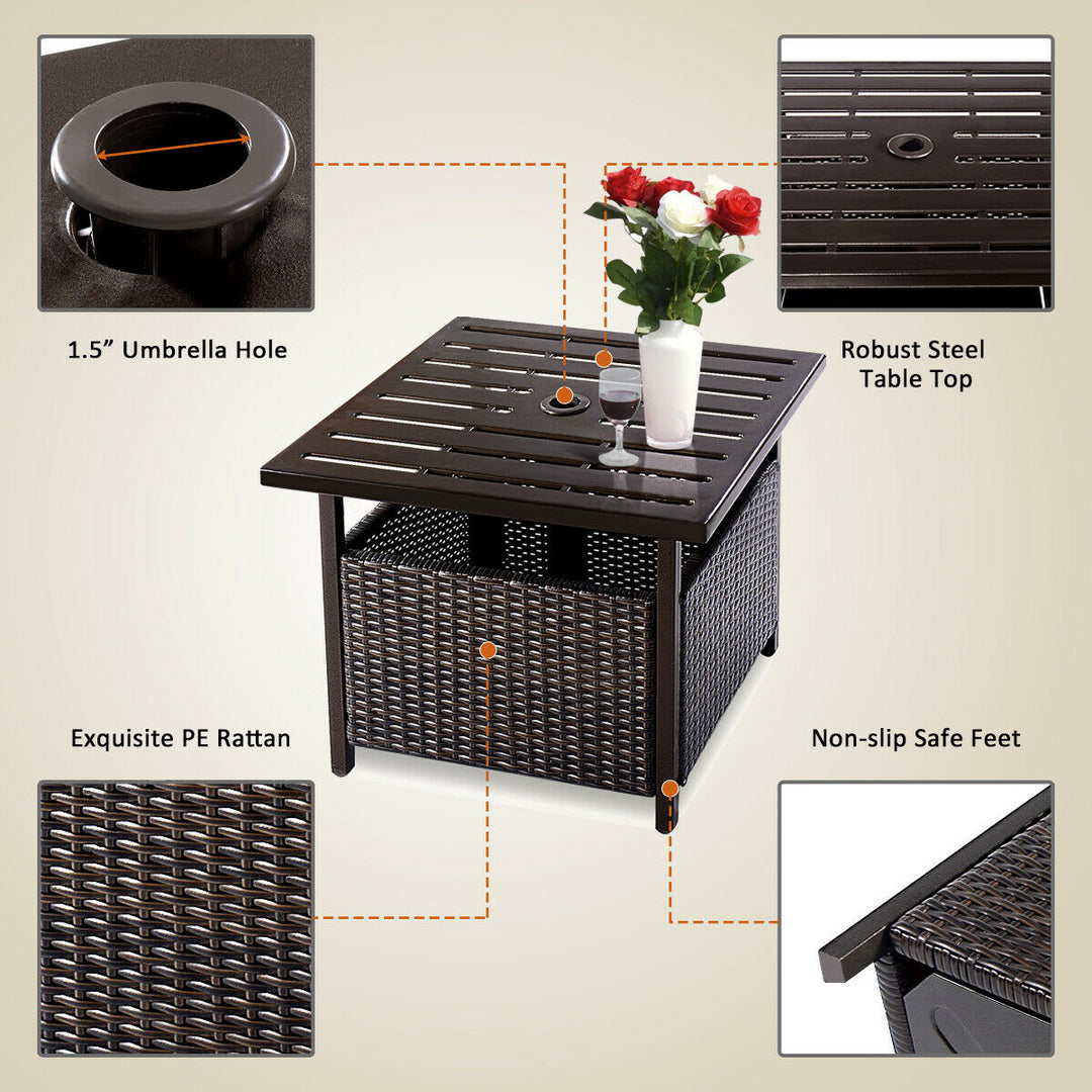 Brown Rattan Wicker Steel Side Table Outdoor Furniture Deck Garden Patio Pool Image 7