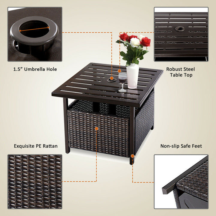 Brown Rattan Wicker Steel Side Table Outdoor Furniture Deck Garden Patio Pool Image 7