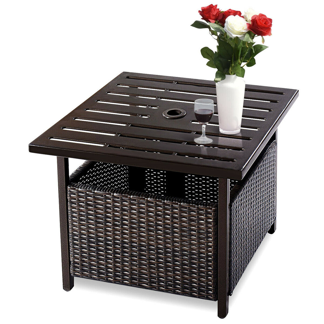 Brown Rattan Wicker Steel Side Table Outdoor Furniture Deck Garden Patio Pool Image 8