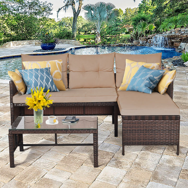 3PC Patio Sofa Set Outdoor Sectional Conversation Set Rattan Wicker Image 7