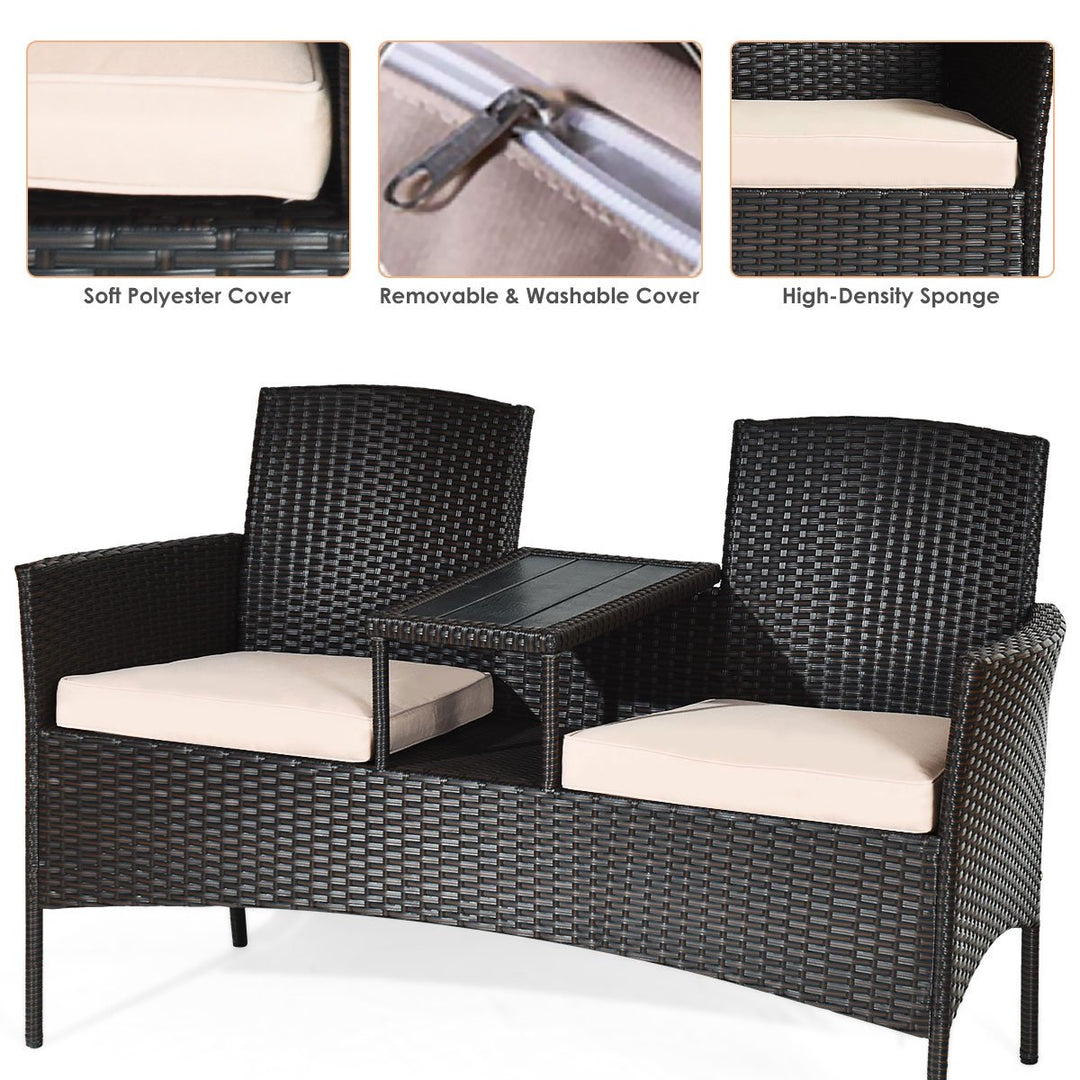 Patio Rattan Chat Set Loveseat Sofa Table Chairs Conversation Cushioned Image 6