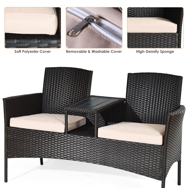 Patio Rattan Chat Set Loveseat Sofa Table Chairs Conversation Cushioned Image 6