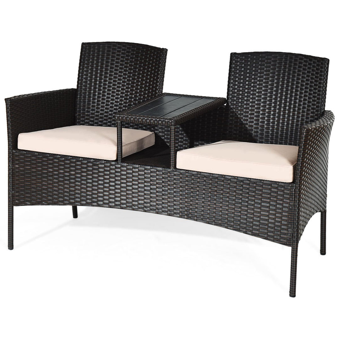 Patio Rattan Chat Set Loveseat Sofa Table Chairs Conversation Cushioned Image 10