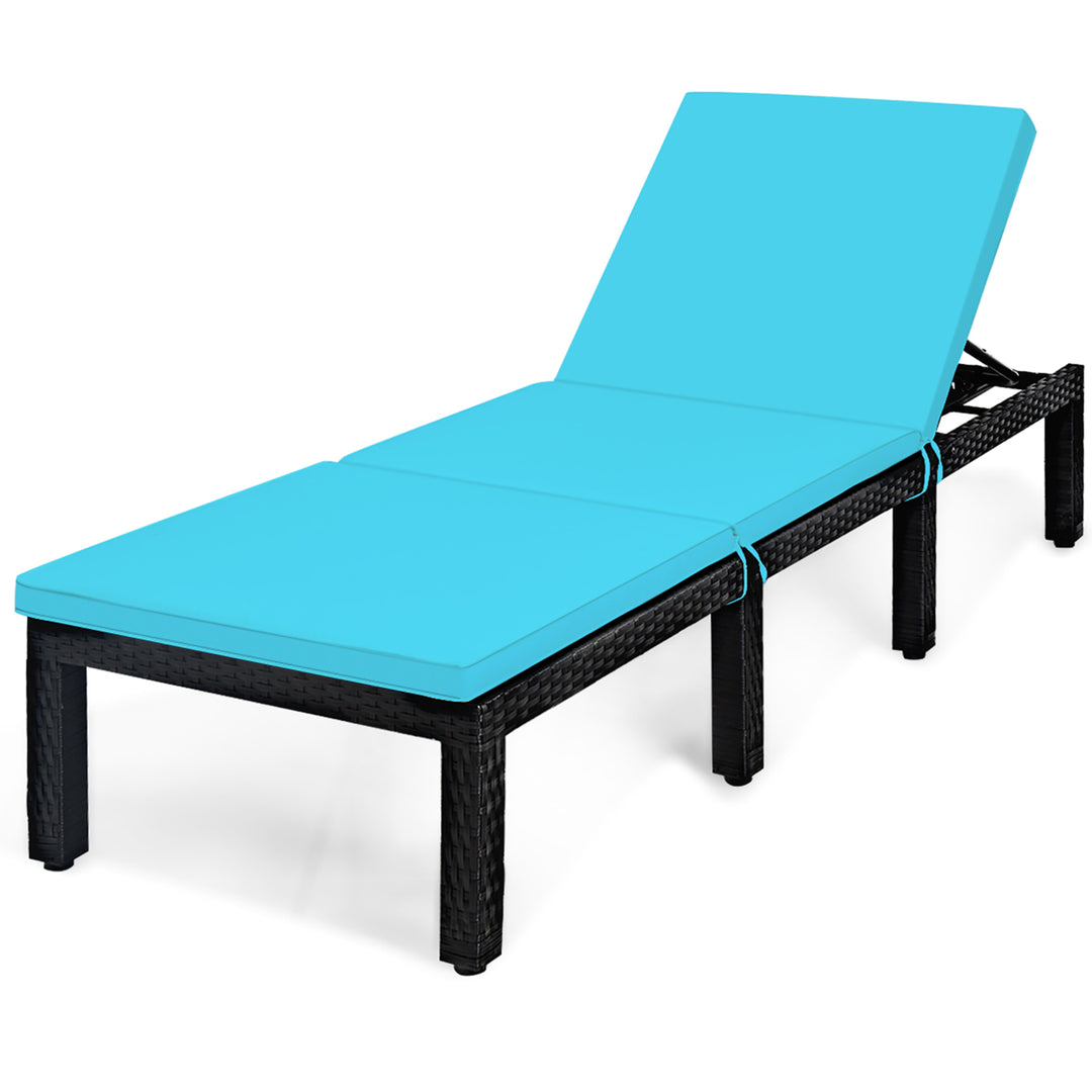 2PCS Patio Rattan Lounge Chair Height Adjustable Turquoise Image 9