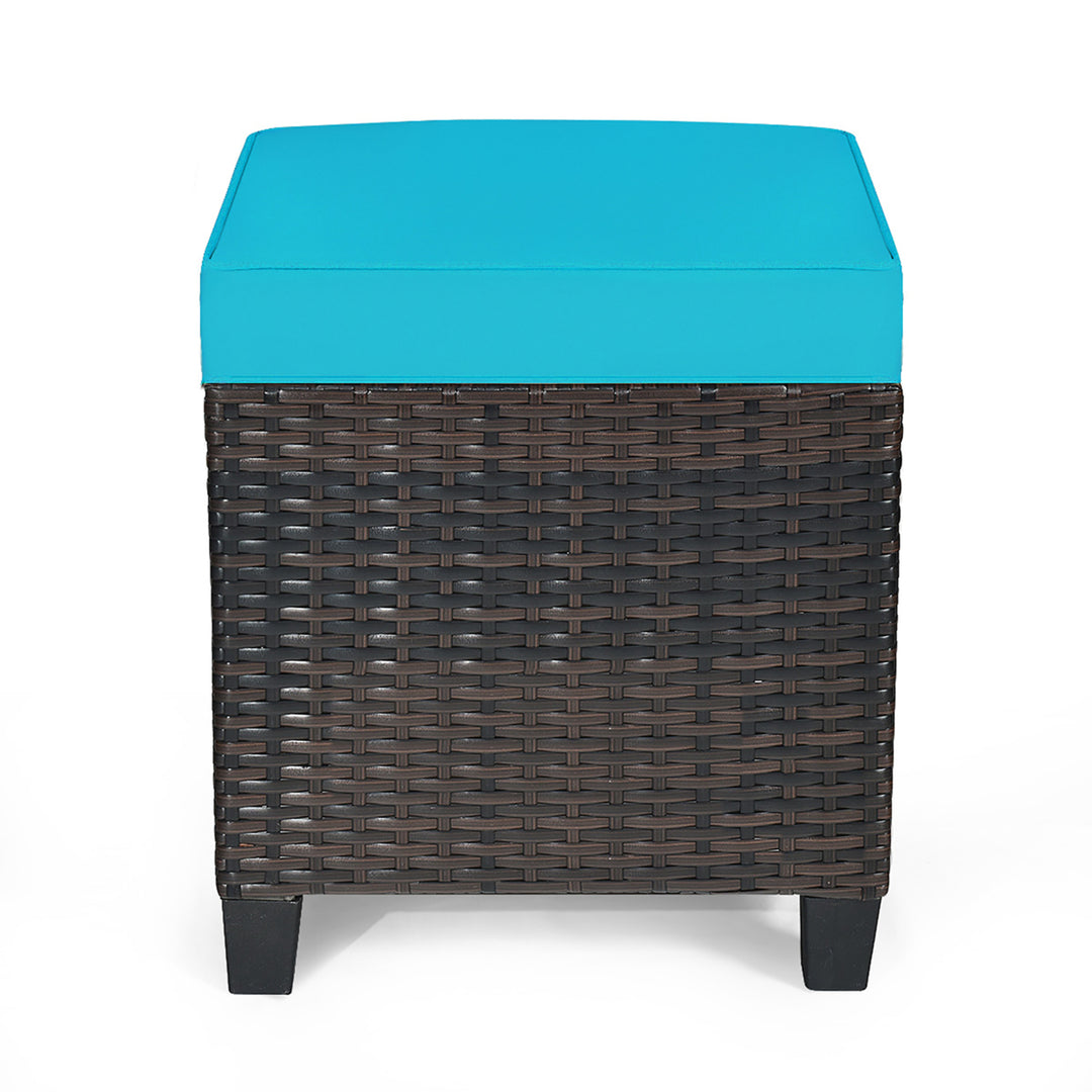 2PCS Patio Rattan Ottoman Cushioned Seat w/ Foot Rest Turquoise Image 10