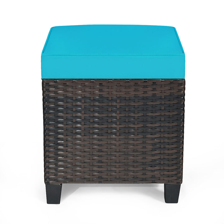 2PCS Patio Rattan Ottoman Cushioned Seat w/ Foot Rest Turquoise Image 10