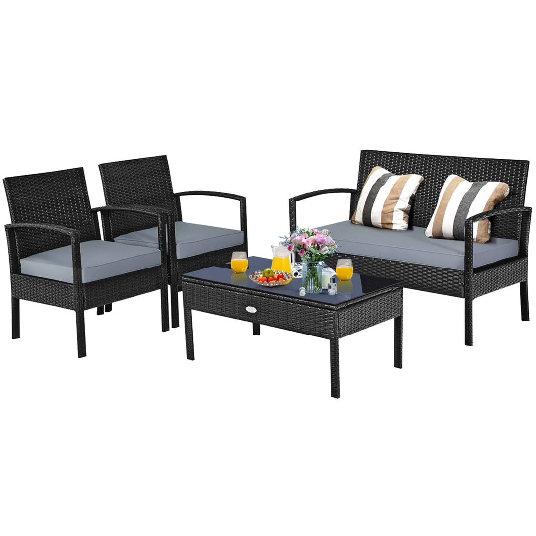 4PCS Patio Rattan Furniture Set Garden Deck Image 10