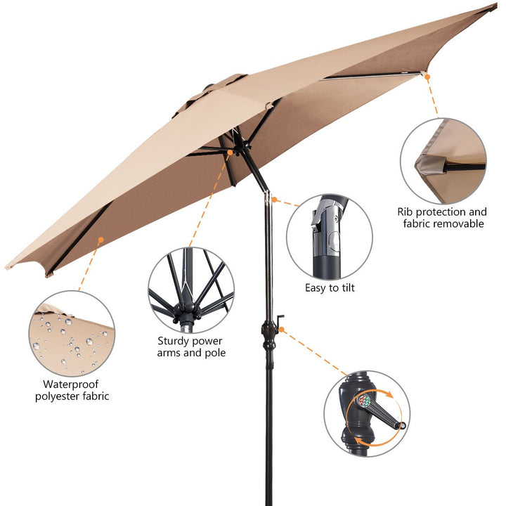 10FT Patio Umbrella 6 Ribs Market Steel Tilt W/Crank Outdoor Garden Beige Image 5