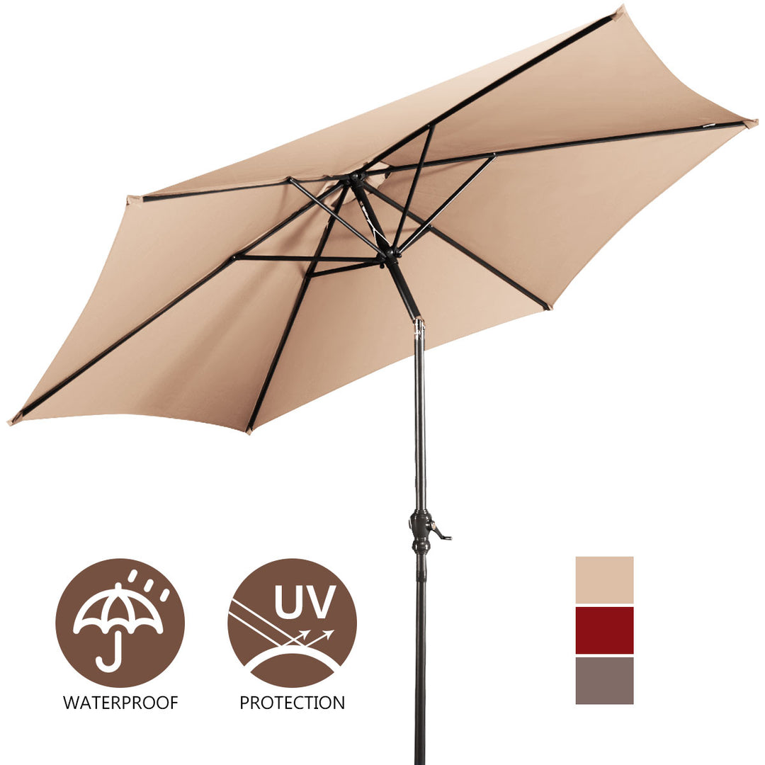 10FT Patio Umbrella 6 Ribs Market Steel Tilt W/Crank Outdoor Garden Beige Image 8