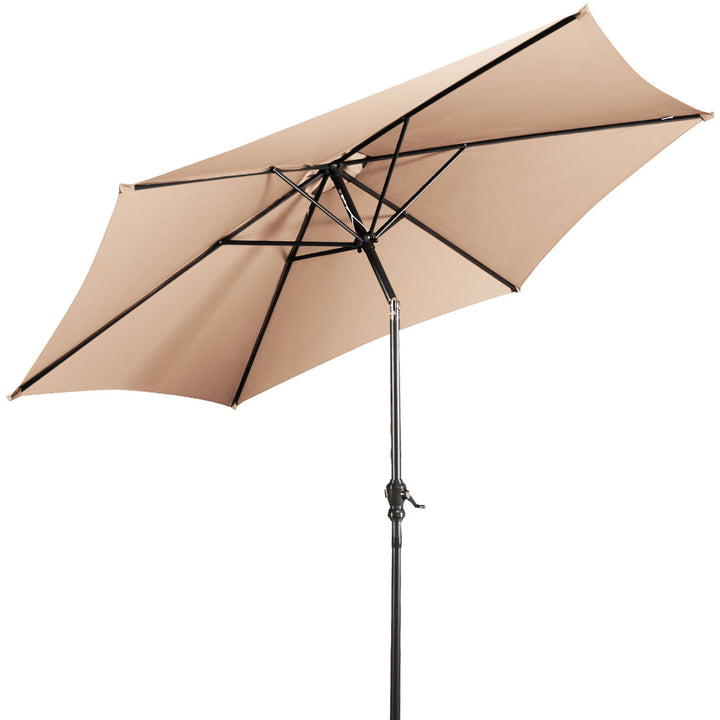 10FT Patio Umbrella 6 Ribs Market Steel Tilt W/Crank Outdoor Garden Beige Image 9