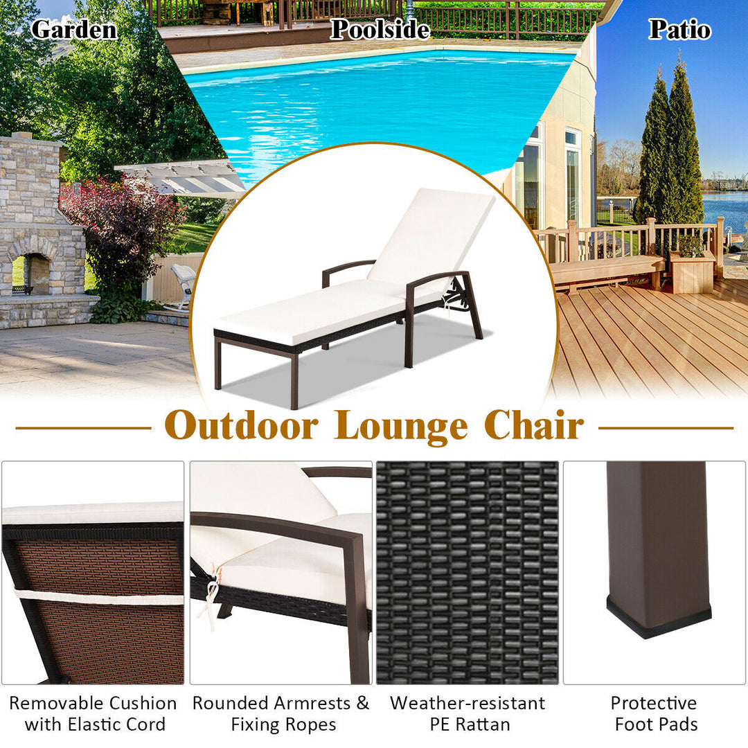 2PCS Patio Rattan Lounge Chair Chaise Recliner Back Adjustable Cushioned Garden Brown Image 7