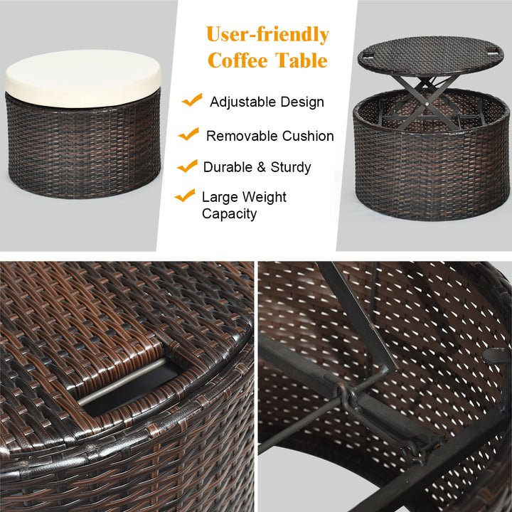 Patio Rattan Daybed Cushioned Sofa Adjustable Table Top Canopy 3 Pillows Image 7