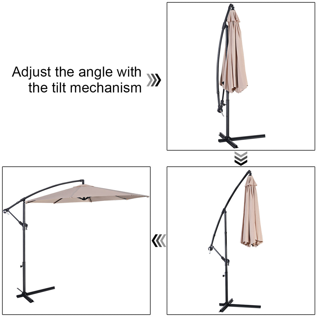 10 Hanging Umbrella Patio Sun Shade Offset Outdoor Market W/t Cross Base Beige Image 7