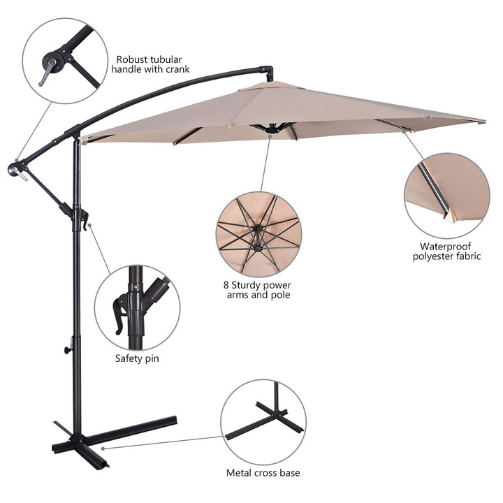 10 Hanging Umbrella Patio Sun Shade Offset Outdoor Market W/t Cross Base Beige Image 9