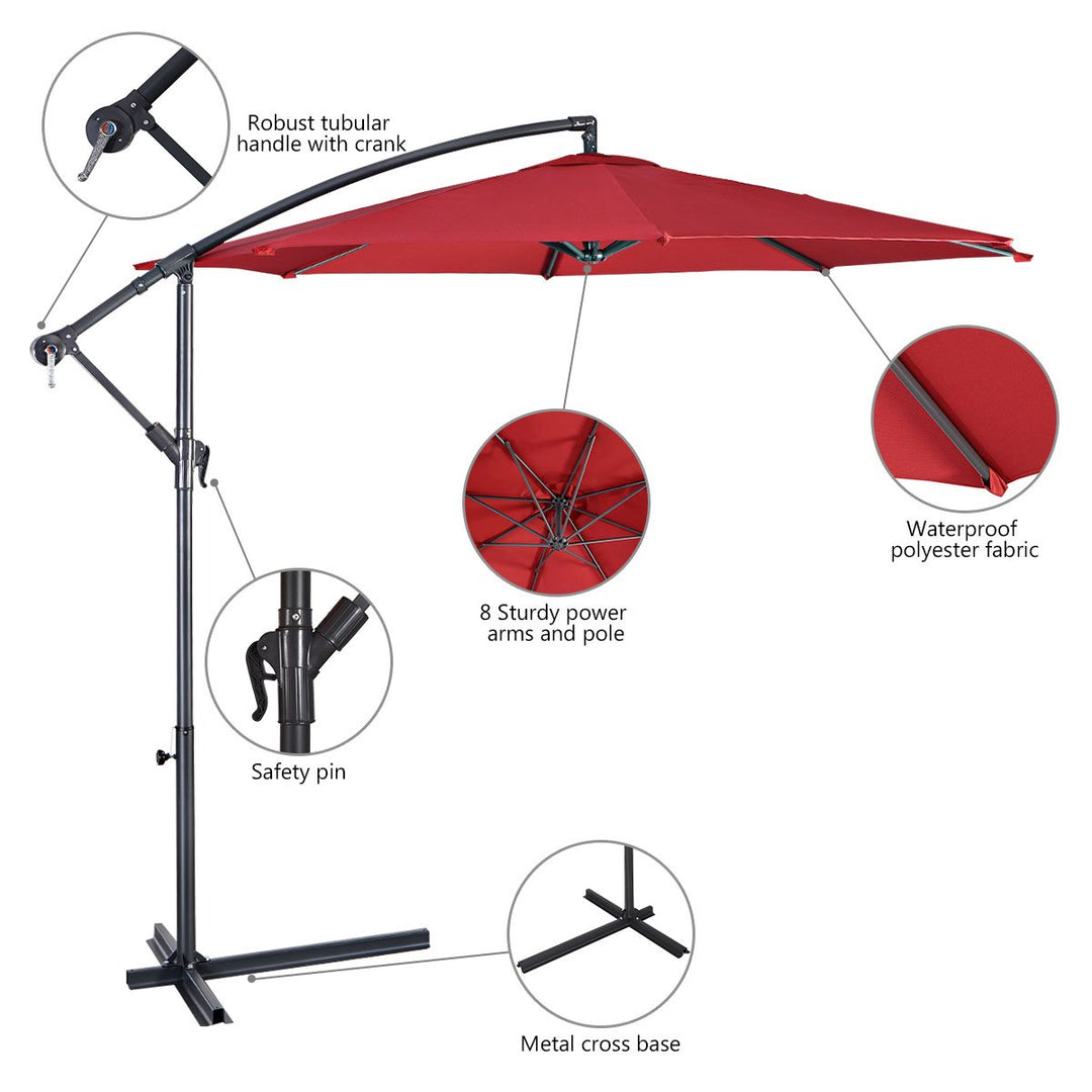 10 Hanging Umbrella Patio Sun Shade Offset Outdoor Market W/t Cross Base Burgundy Image 6