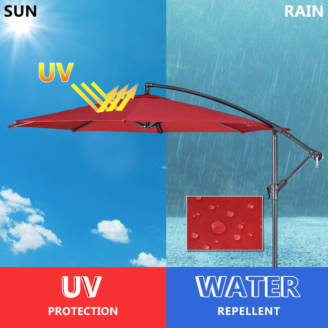 10 Hanging Umbrella Patio Sun Shade Offset Outdoor Market W/t Cross Base Burgundy Image 7