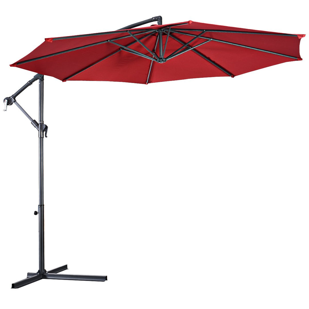 10 Hanging Umbrella Patio Sun Shade Offset Outdoor Market W/t Cross Base Burgundy Image 10