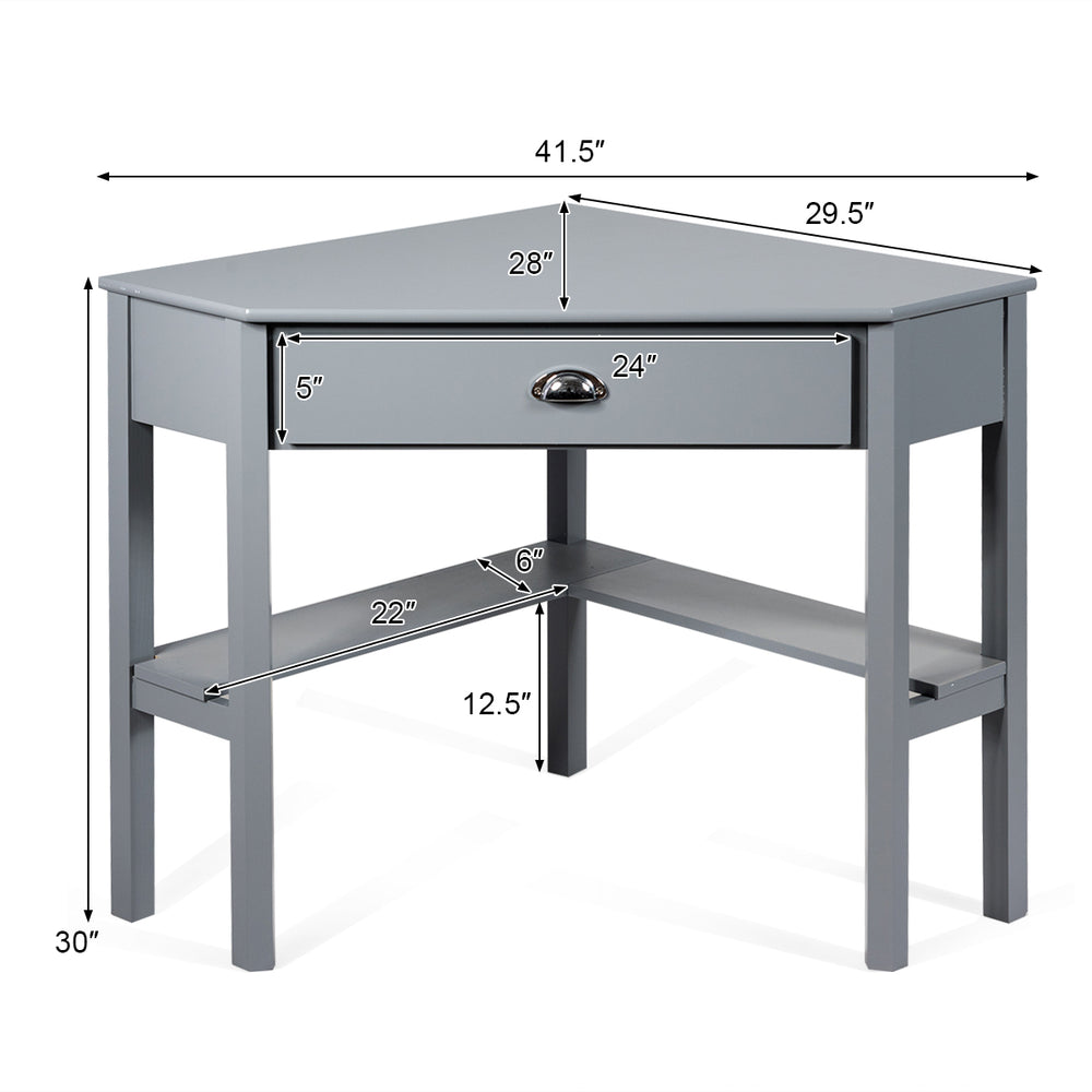 Costway Corner Computer Desk Laptop Writing Table Wood Workstation Home Office Furniture Gray Image 2