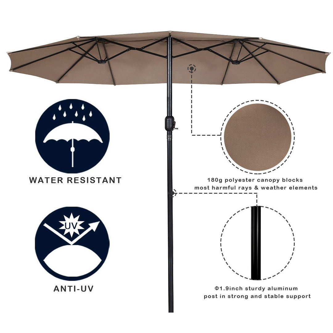 15 Market Outdoor Umbrella Double-Sided Twin Patio Umbrella with Crank Tan Image 6