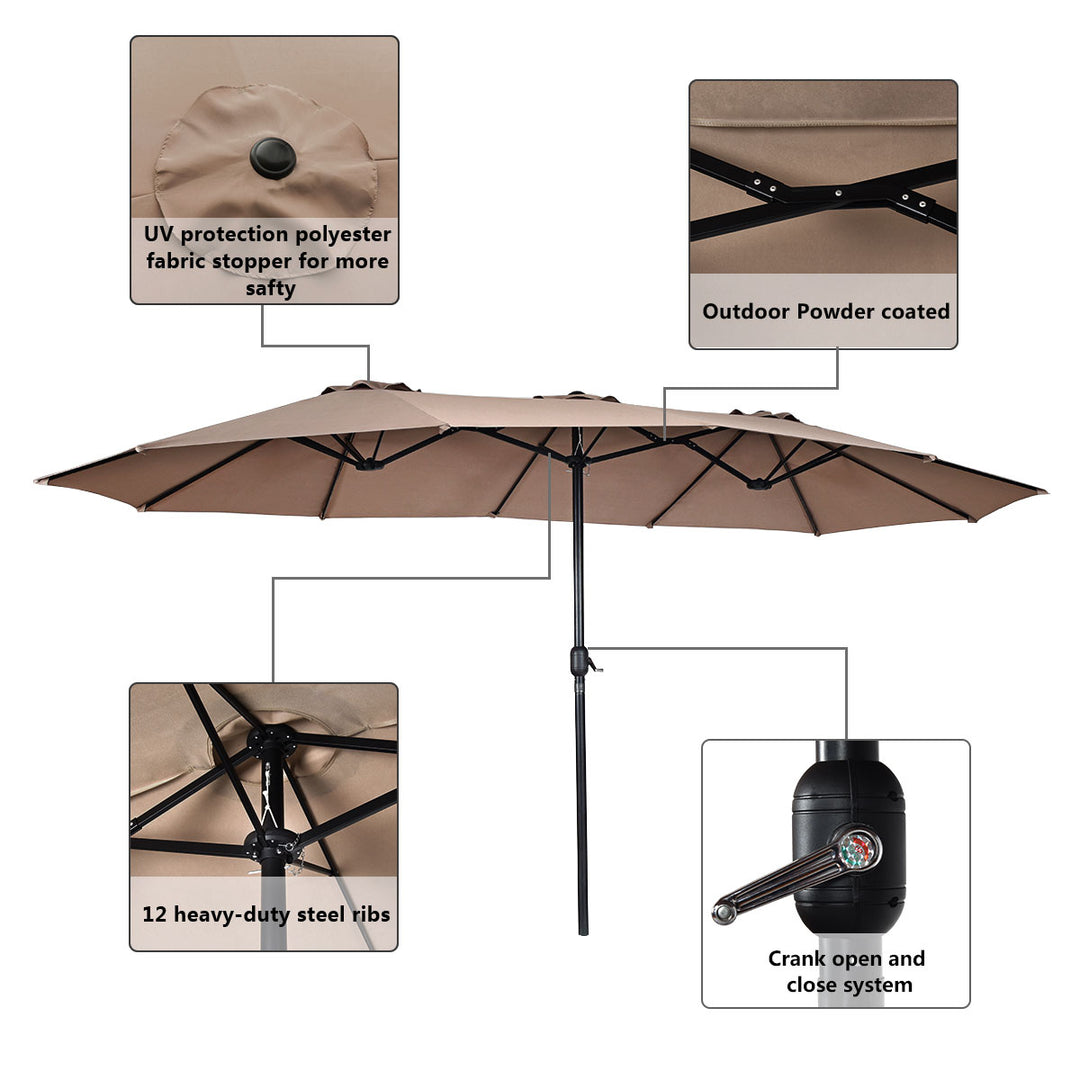 15 Market Outdoor Umbrella Double-Sided Twin Patio Umbrella with Crank Tan Image 7